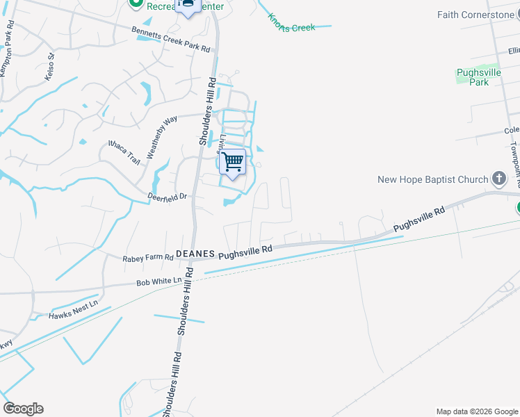 map of restaurants, bars, coffee shops, grocery stores, and more near 3820 Pughsville Road in Suffolk