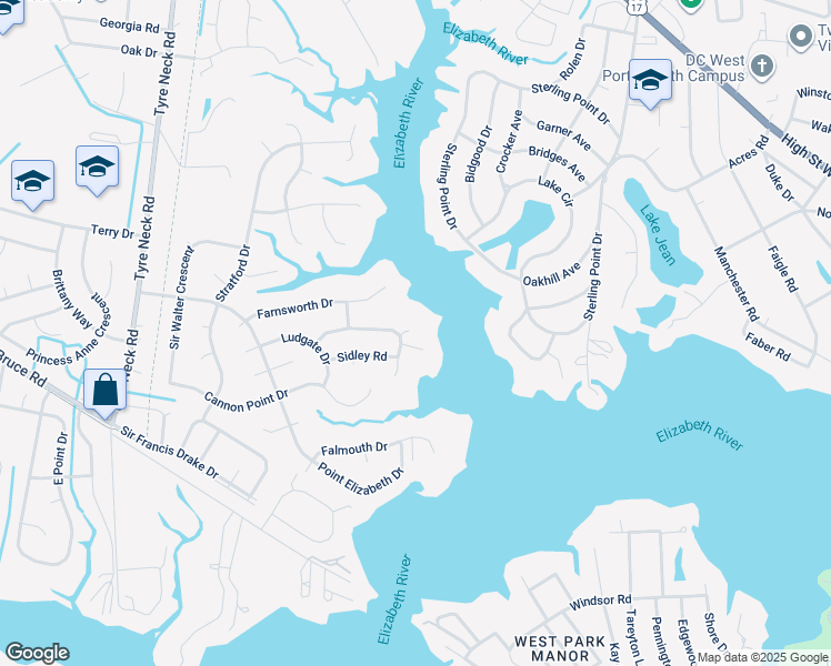 map of restaurants, bars, coffee shops, grocery stores, and more near 3717 Hardwick Court in Chesapeake