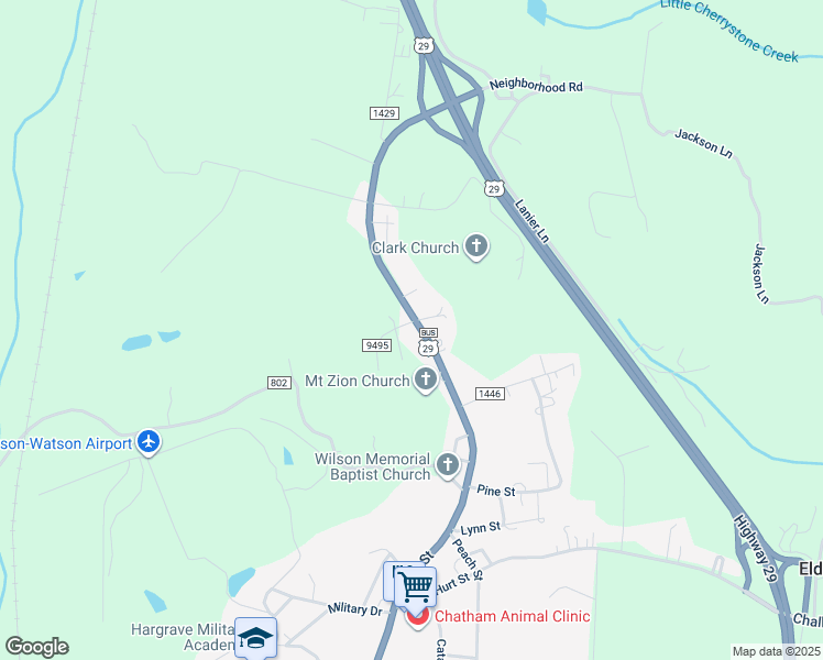map of restaurants, bars, coffee shops, grocery stores, and more near 109 Chatham Elementary Lane in Chatham