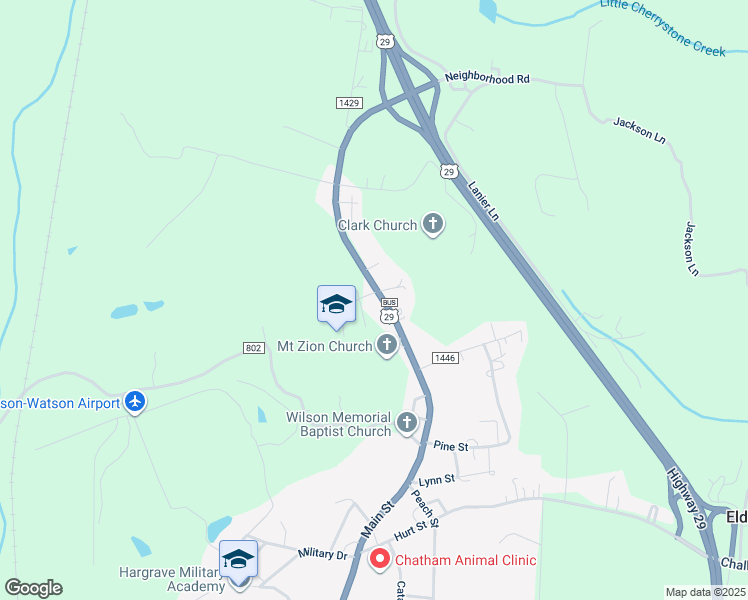 map of restaurants, bars, coffee shops, grocery stores, and more near 109 Chatham Elementary Lane in Chatham