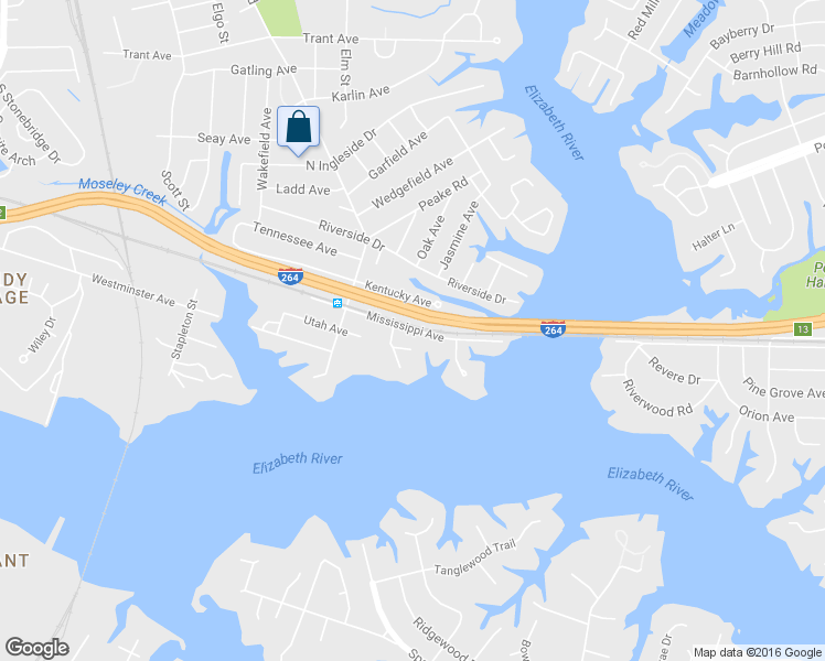map of restaurants, bars, coffee shops, grocery stores, and more near 3659 Mississippi Avenue in Norfolk