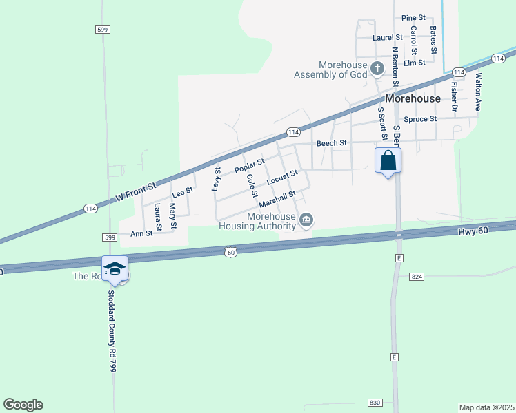 map of restaurants, bars, coffee shops, grocery stores, and more near 601 Marshall Street in Sikeston