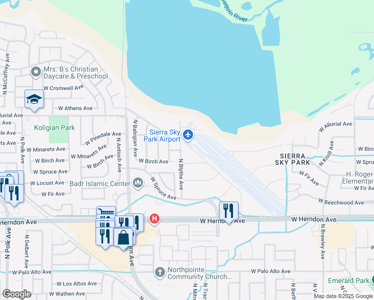 map of restaurants, bars, coffee shops, grocery stores, and more near 4494 West Chennault Avenue in Fresno