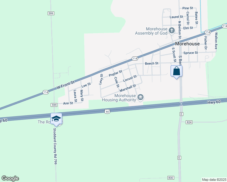 map of restaurants, bars, coffee shops, grocery stores, and more near 601-629 Marshall Street in Morehouse