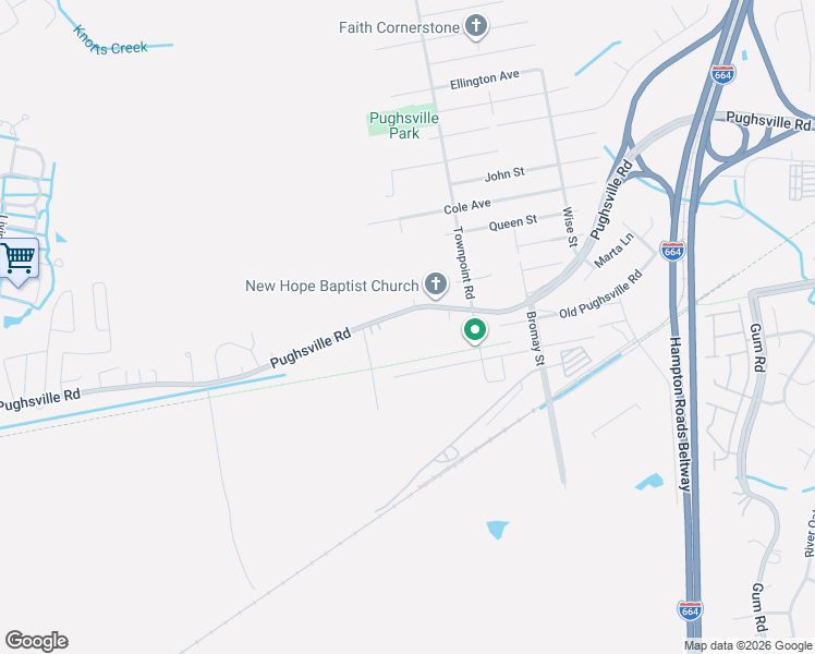 map of restaurants, bars, coffee shops, grocery stores, and more near 4241 Pughsville Road in Suffolk
