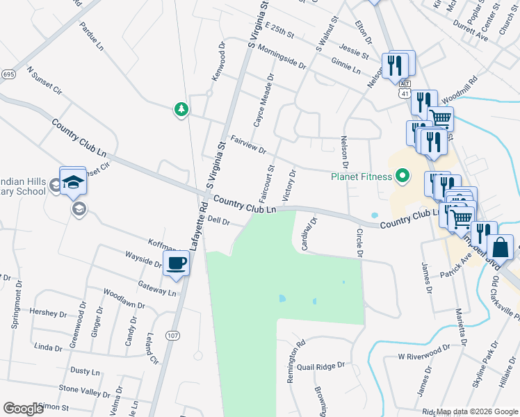 map of restaurants, bars, coffee shops, grocery stores, and more near 2899 Faircourt St in Hopkinsville