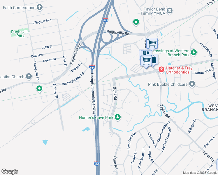 map of restaurants, bars, coffee shops, grocery stores, and more near 4623 Woodmark Trail in Chesapeake