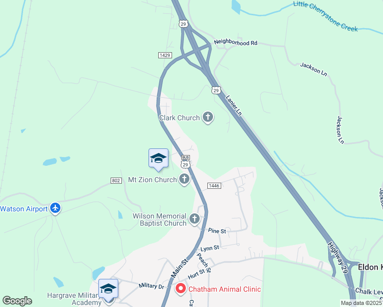 map of restaurants, bars, coffee shops, grocery stores, and more near 520 Rosemary Lane in Danville