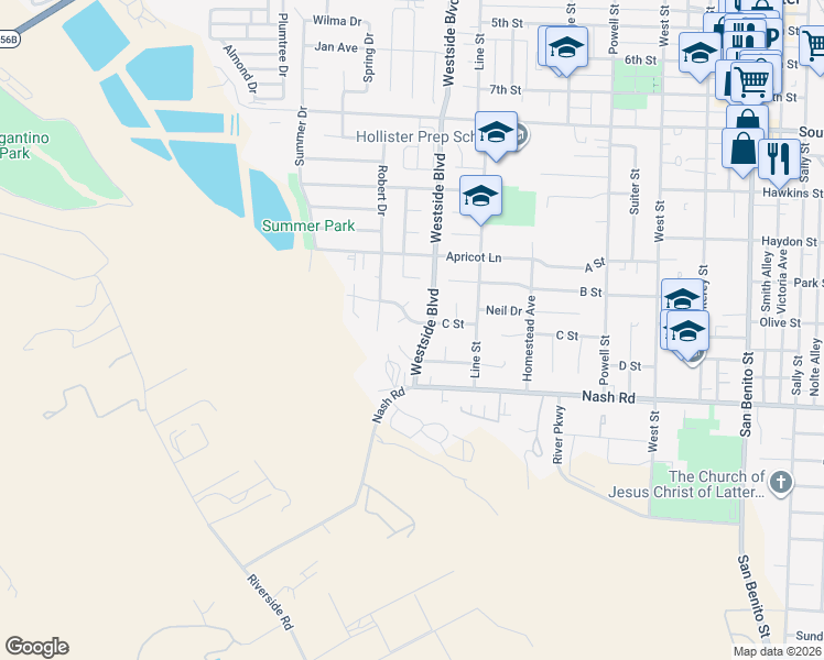 map of restaurants, bars, coffee shops, grocery stores, and more near 1011 Del Rio Court in Hollister