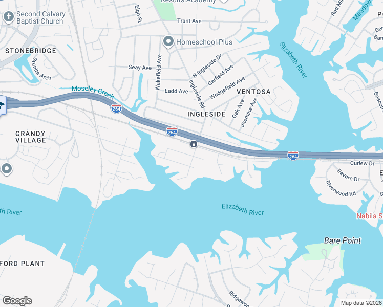 map of restaurants, bars, coffee shops, grocery stores, and more near 3611 Utah Avenue in Norfolk