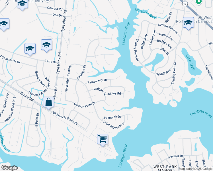 map of restaurants, bars, coffee shops, grocery stores, and more near 3720 Sidley Road in Chesapeake