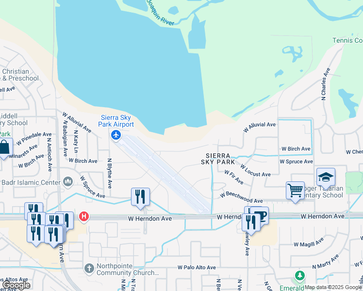 map of restaurants, bars, coffee shops, grocery stores, and more near 4192 West Alluvial Avenue in Fresno