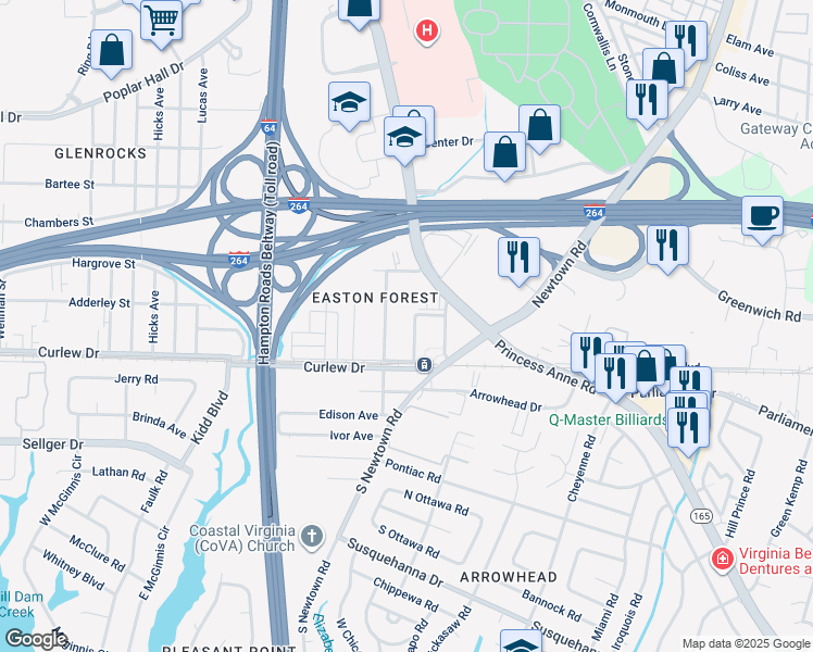 map of restaurants, bars, coffee shops, grocery stores, and more near 131 Houston Avenue in Norfolk