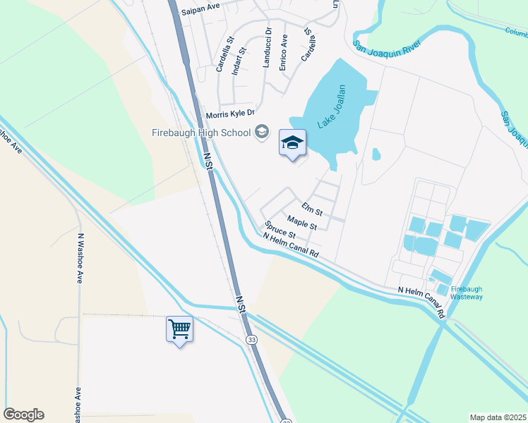 map of restaurants, bars, coffee shops, grocery stores, and more near 3430 Willow Way in Firebaugh