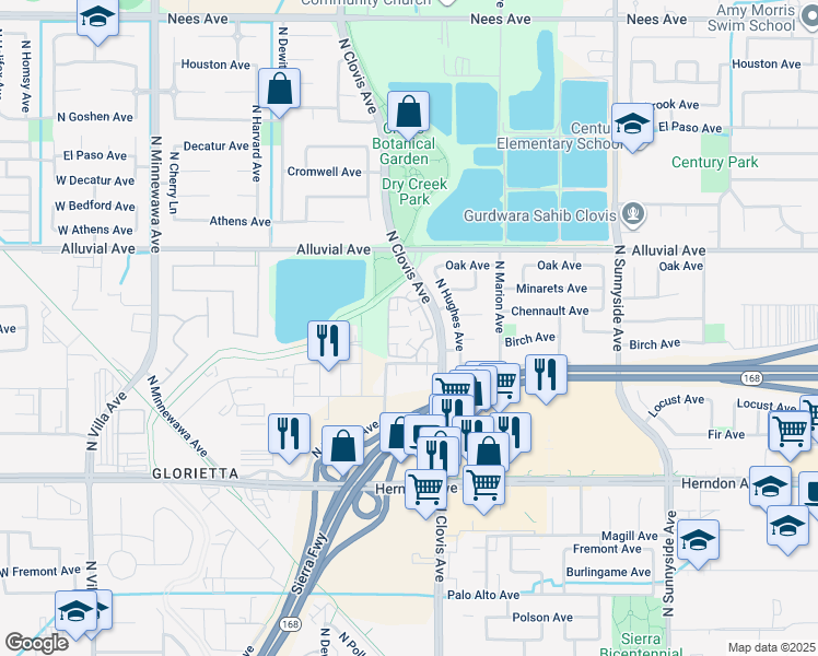 map of restaurants, bars, coffee shops, grocery stores, and more near 732 North Clovis Avenue in Clovis