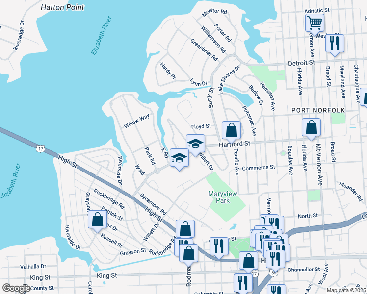map of restaurants, bars, coffee shops, grocery stores, and more near 115 Tyler Crescent East in Portsmouth