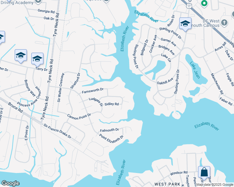 map of restaurants, bars, coffee shops, grocery stores, and more near 3723 Hardwick Terrace in Chesapeake