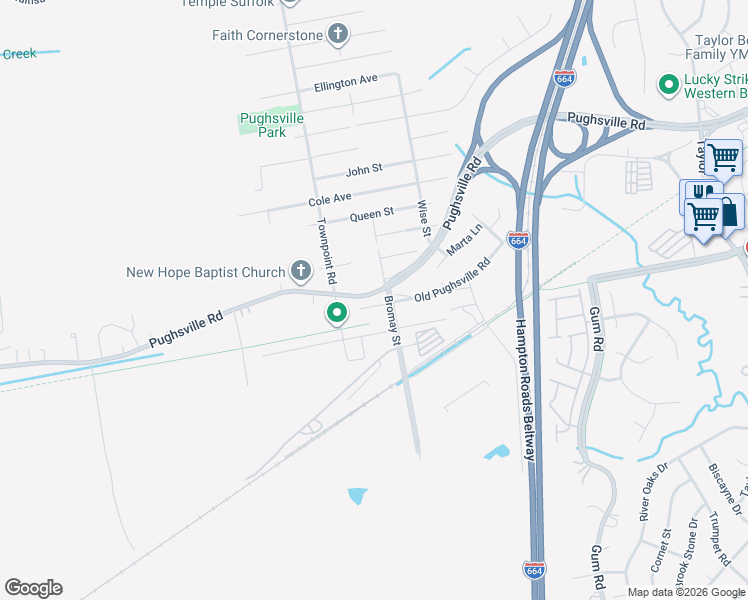 map of restaurants, bars, coffee shops, grocery stores, and more near 5112 York street in Chesapeake