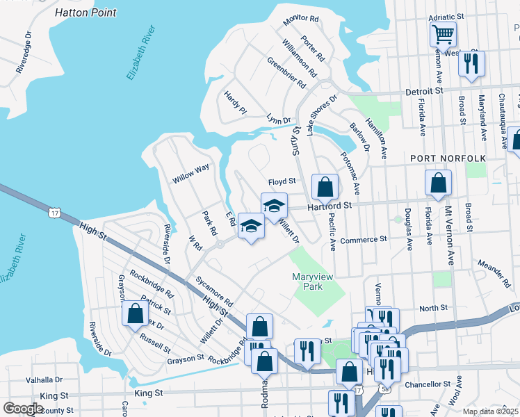 map of restaurants, bars, coffee shops, grocery stores, and more near 115 Tyler Crescent East in Portsmouth