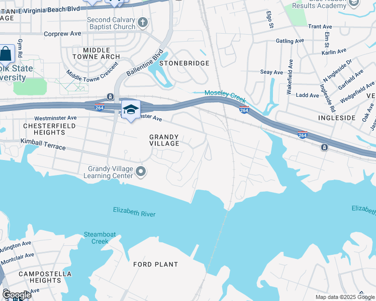 map of restaurants, bars, coffee shops, grocery stores, and more near 3351 Kimball Terrace in Norfolk