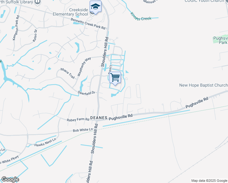map of restaurants, bars, coffee shops, grocery stores, and more near 1012 Teton Circle in Suffolk