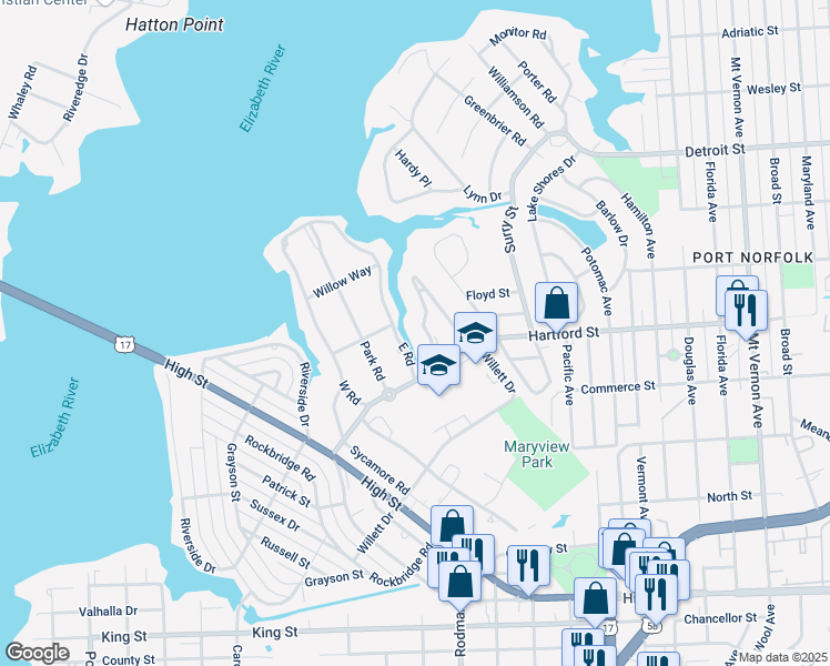 map of restaurants, bars, coffee shops, grocery stores, and more near 116 Tyler Crescent West in Portsmouth