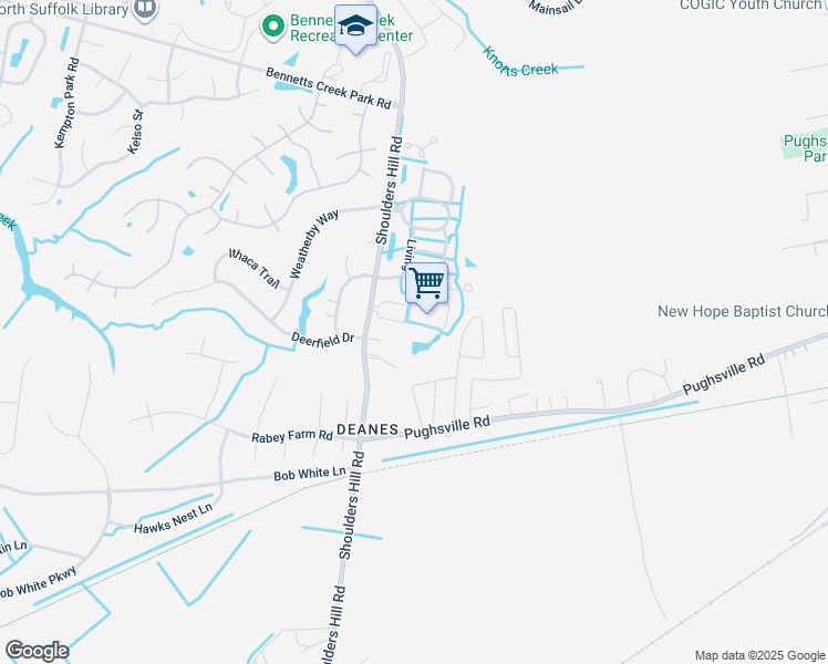 map of restaurants, bars, coffee shops, grocery stores, and more near 816 Teton Circle in Suffolk