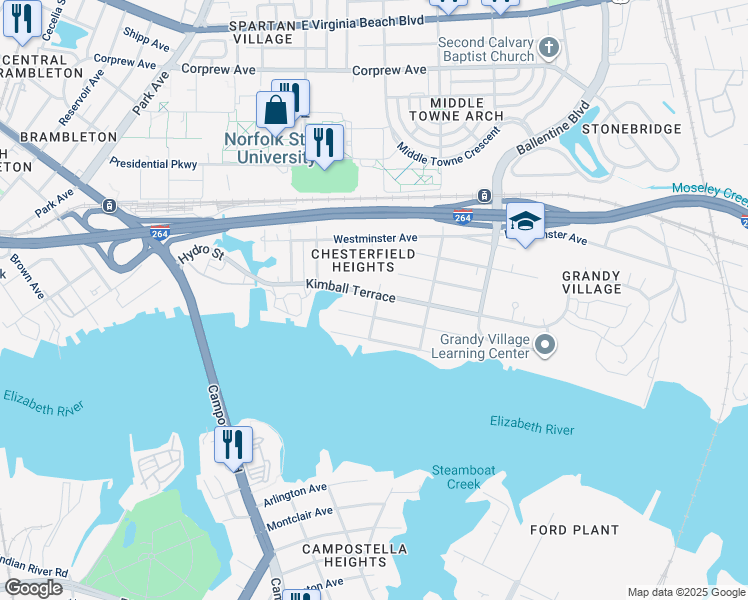 map of restaurants, bars, coffee shops, grocery stores, and more near in Norfolk