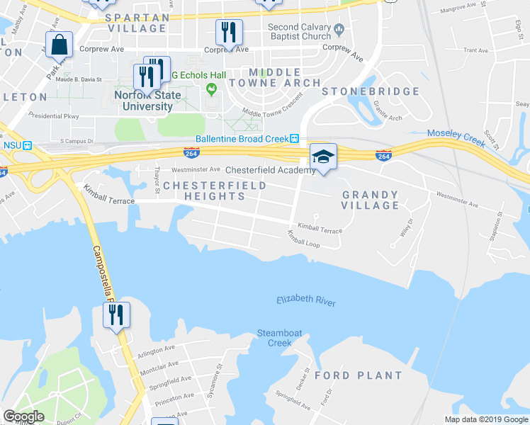 map of restaurants, bars, coffee shops, grocery stores, and more near 2729 Stanhope Avenue in Norfolk