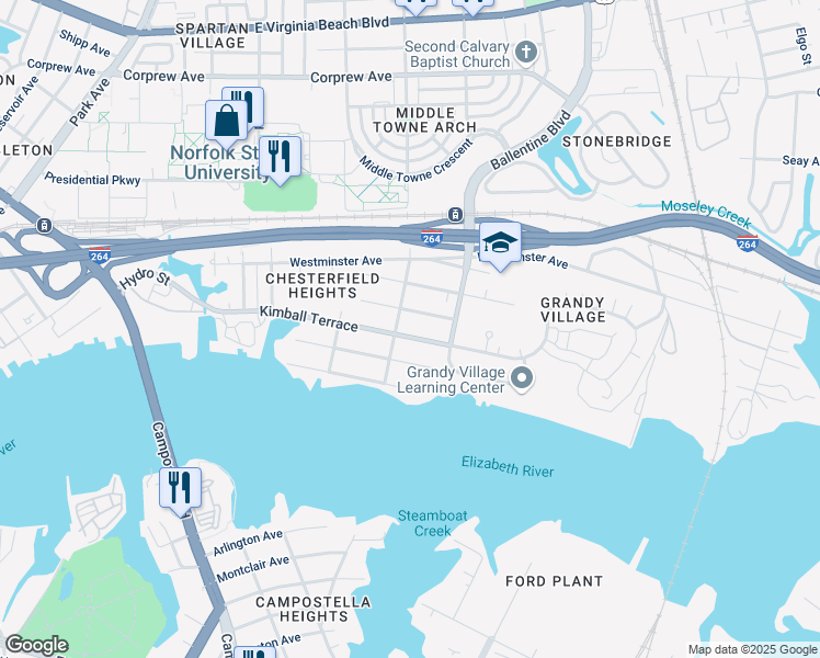 map of restaurants, bars, coffee shops, grocery stores, and more near 2729 Stanhope Avenue in Norfolk