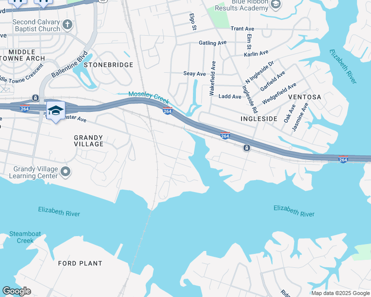 map of restaurants, bars, coffee shops, grocery stores, and more near 3506 Westminster Avenue in Norfolk