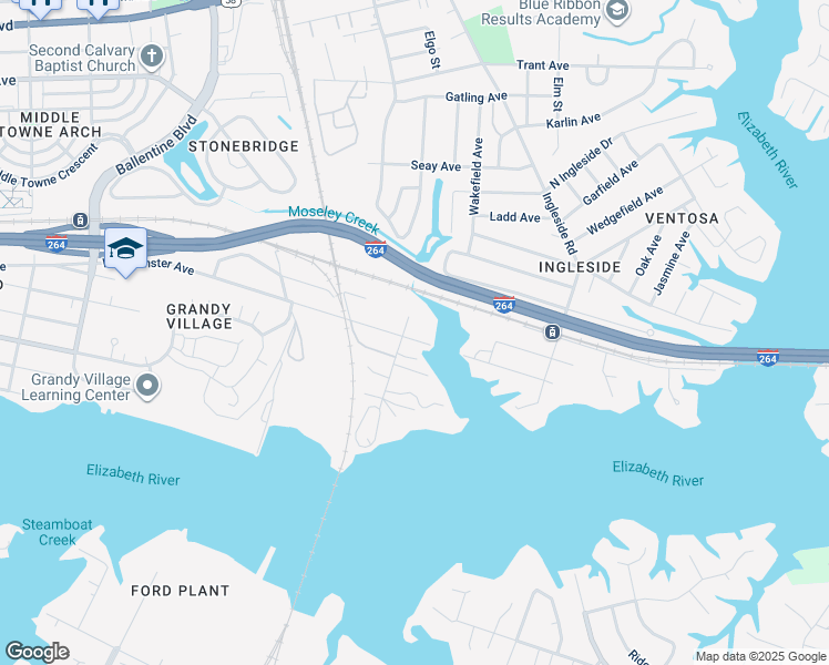map of restaurants, bars, coffee shops, grocery stores, and more near 3506 Westminster Avenue in Norfolk