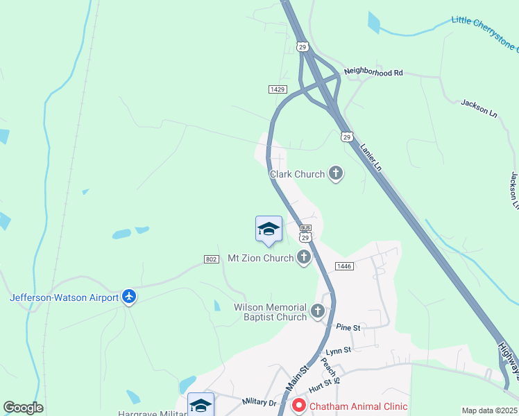 map of restaurants, bars, coffee shops, grocery stores, and more near 144 Chatham Elementary Lane in Chatham