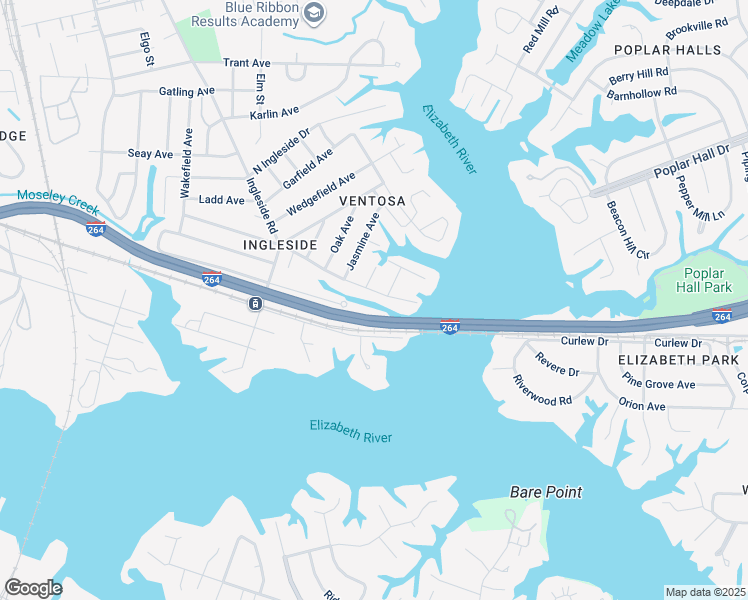 map of restaurants, bars, coffee shops, grocery stores, and more near 3727 Riverside Drive in Norfolk