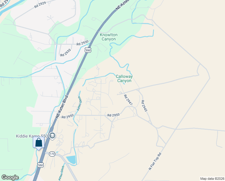 map of restaurants, bars, coffee shops, grocery stores, and more near 35 Road 2952 in Aztec