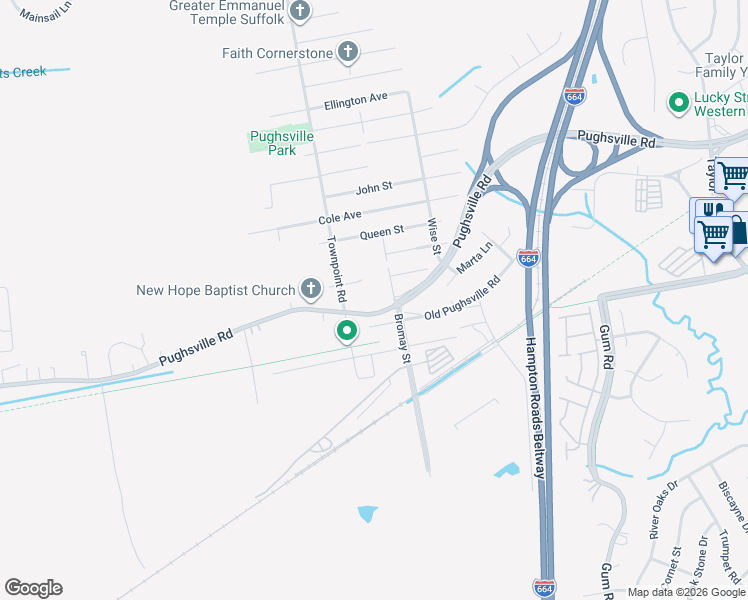 map of restaurants, bars, coffee shops, grocery stores, and more near 5212 York street in Chesapeake