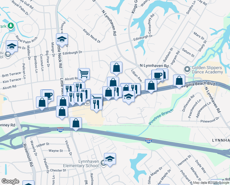 map of restaurants, bars, coffee shops, grocery stores, and more near 3234 Virginia Beach Blvd in Virginia Beach