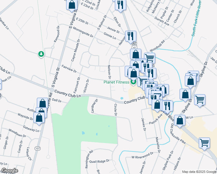 map of restaurants, bars, coffee shops, grocery stores, and more near 2833 Nelson Dr in Hopkinsville