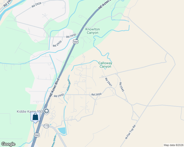 map of restaurants, bars, coffee shops, grocery stores, and more near 35 Road 2952 in Aztec