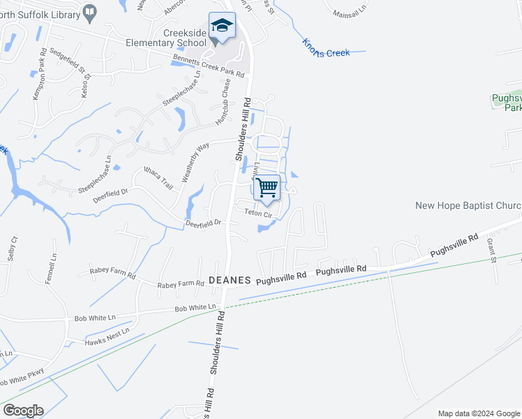 map of restaurants, bars, coffee shops, grocery stores, and more near 2008 Gentry Street in Suffolk