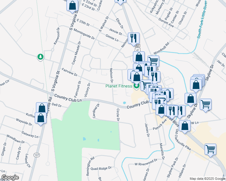 map of restaurants, bars, coffee shops, grocery stores, and more near 2833 Nelson Dr in Hopkinsville
