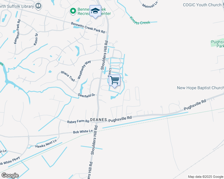 map of restaurants, bars, coffee shops, grocery stores, and more near 2008 Gentry Street in Suffolk