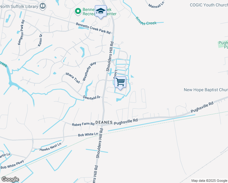 map of restaurants, bars, coffee shops, grocery stores, and more near 2101 Gentry Street in Suffolk