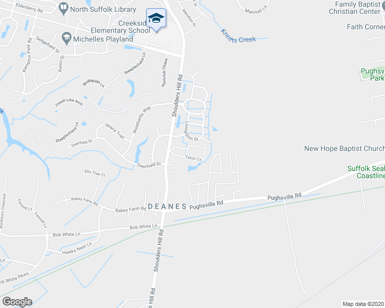 map of restaurants, bars, coffee shops, grocery stores, and more near 903 Teton Circle in Suffolk