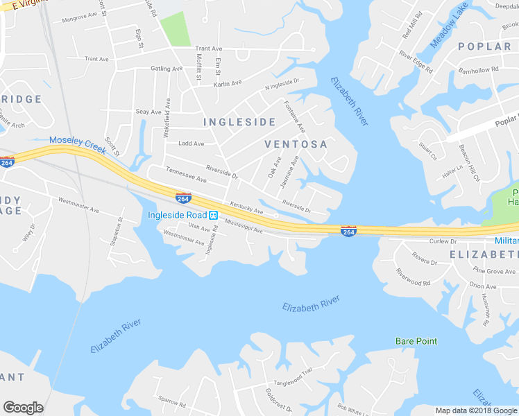 map of restaurants, bars, coffee shops, grocery stores, and more near 3644 Kentucky Avenue in Norfolk