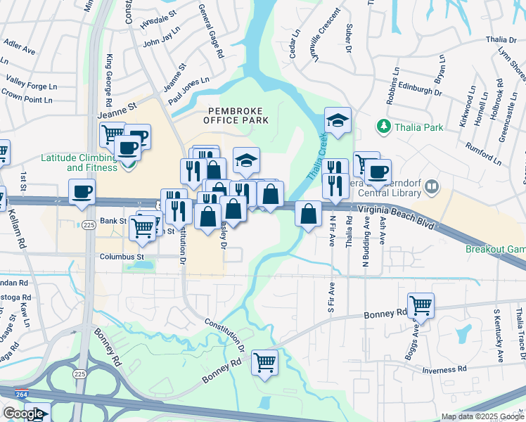 map of restaurants, bars, coffee shops, grocery stores, and more near 4393 U.S. 58 in Virginia Beach