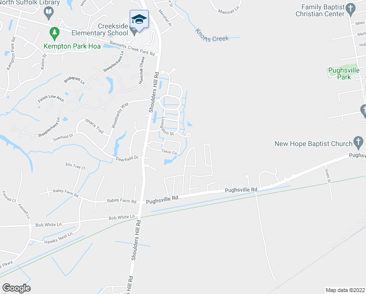 map of restaurants, bars, coffee shops, grocery stores, and more near 1216 Teton Circle in Suffolk