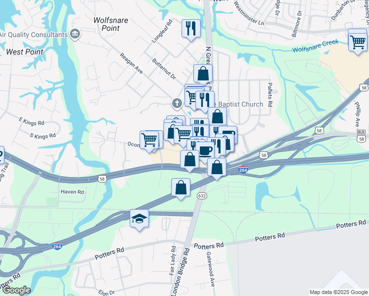 map of restaurants, bars, coffee shops, grocery stores, and more near 2352 Virginia Beach Boulevard in Virginia Beach