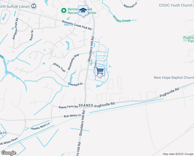 map of restaurants, bars, coffee shops, grocery stores, and more near 2014 Gentry Street in Suffolk