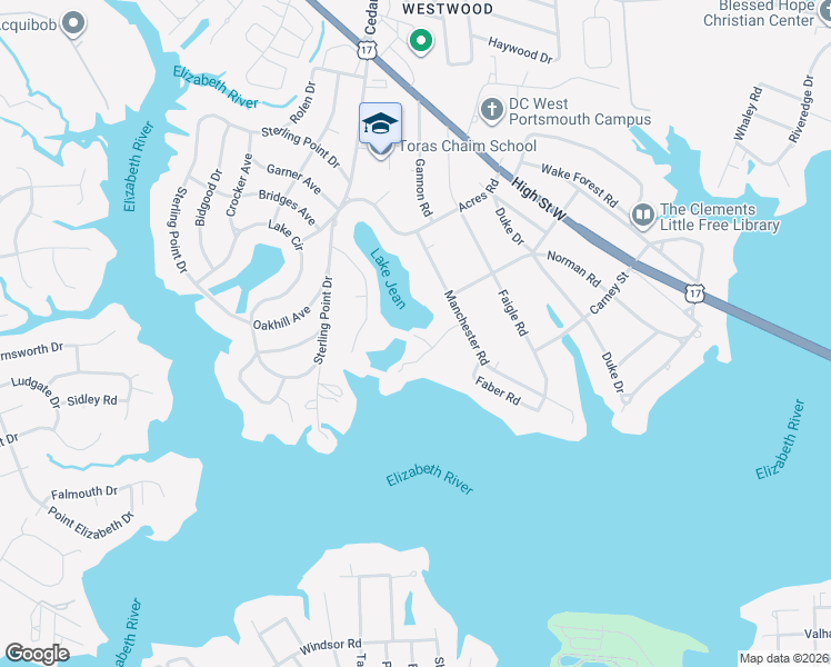 map of restaurants, bars, coffee shops, grocery stores, and more near 2904 Tanbark Lane in Portsmouth